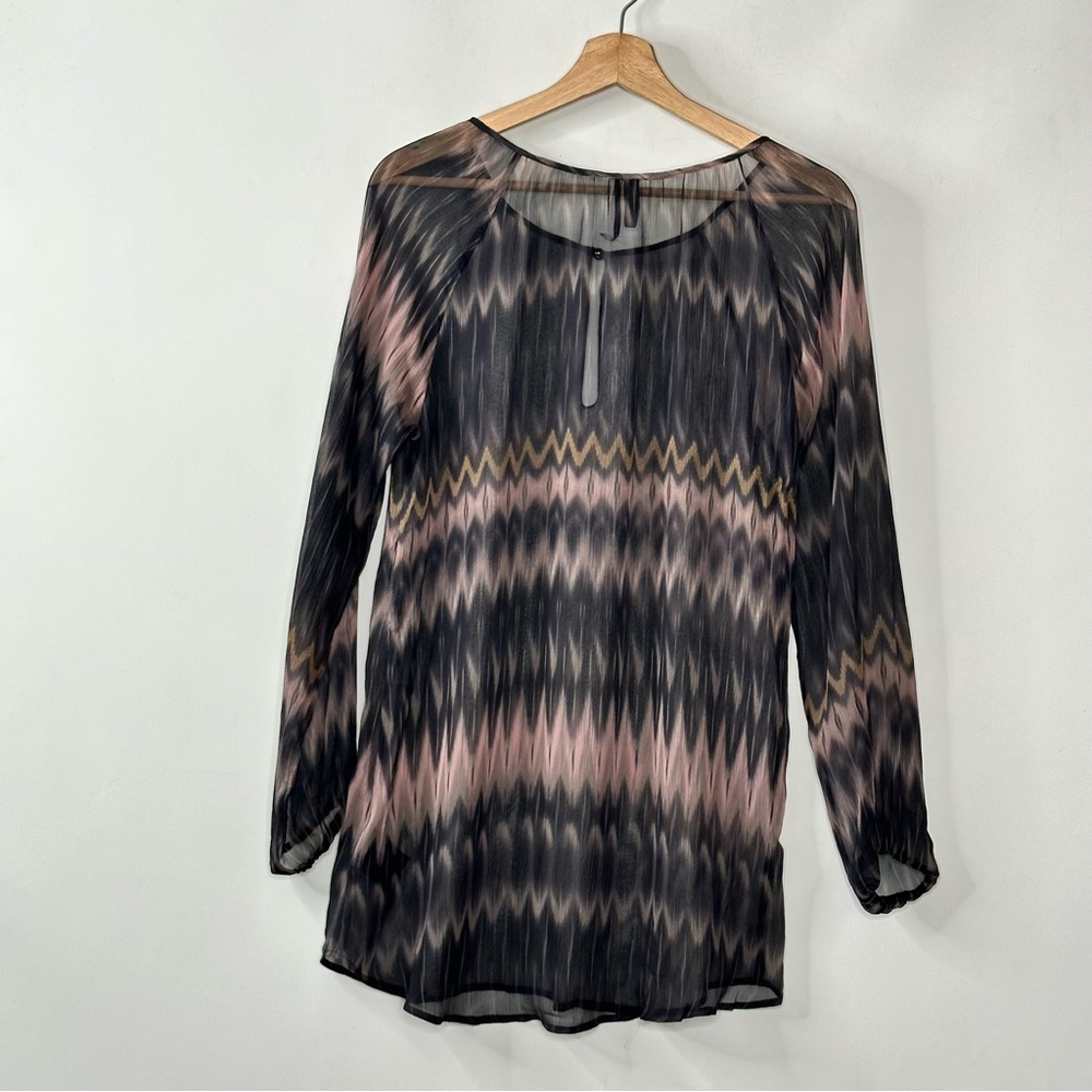 Guess by Marciano 100% Silk Chiffon Long Sleeve Mulitcolo Pullover Tunic - Picture 2 of 9